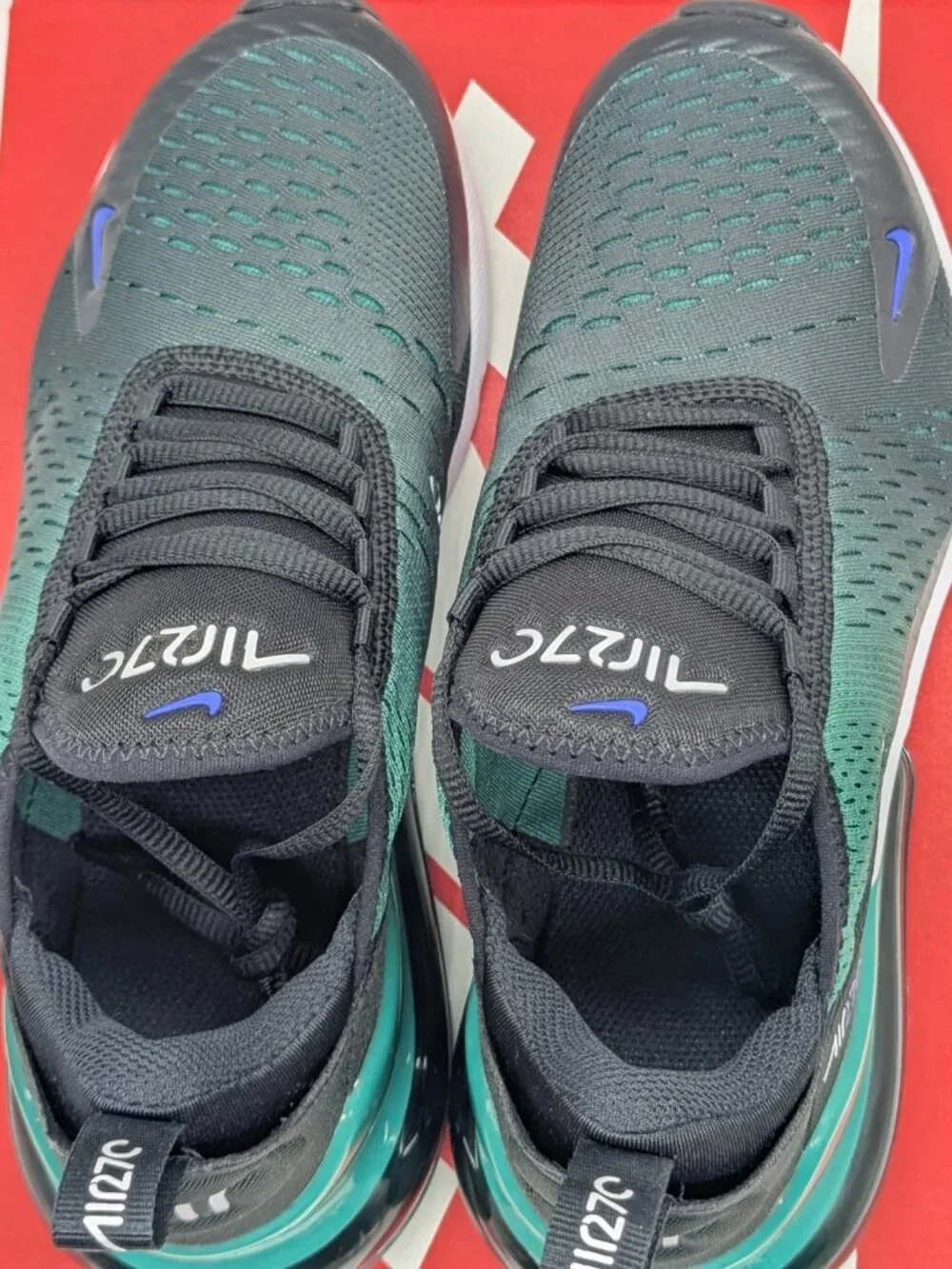 Nike Air Max 270 GS Shoes - Black White Evergreen Aura - Size 6.5Y (8 Women)